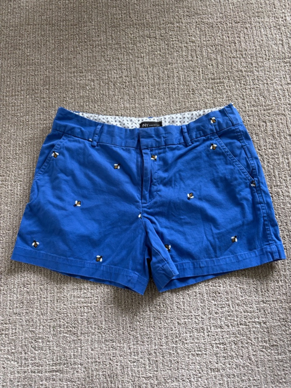 NYDJ Royal Blue Embroidered Bee Cotton Bermuda Shorts